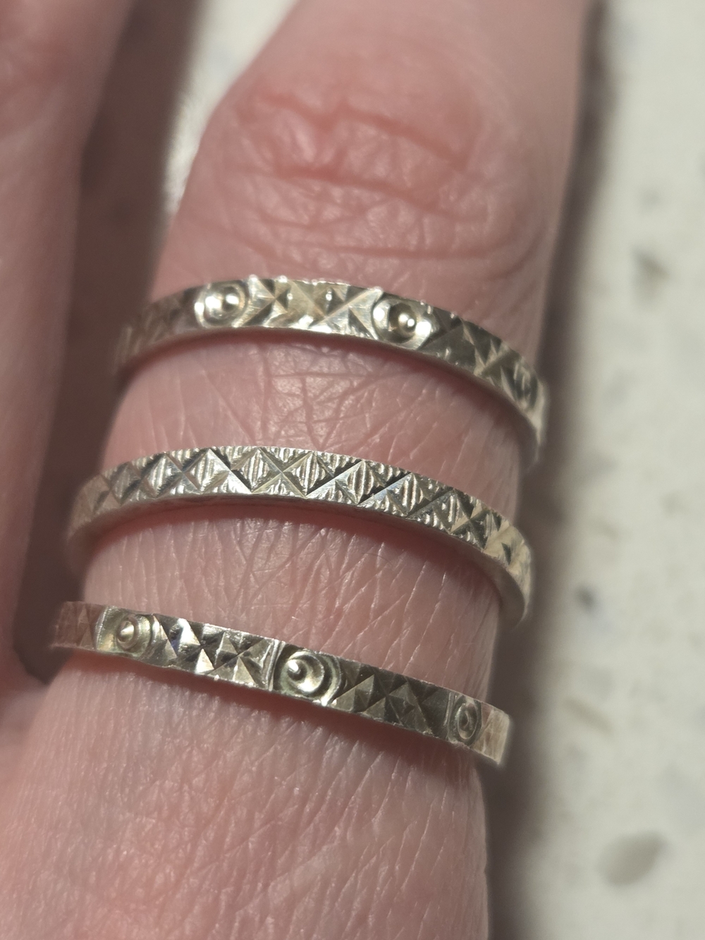 Three-Row Textured Silver Tone Stackable Women's Ring Set - Picture 3 of 6